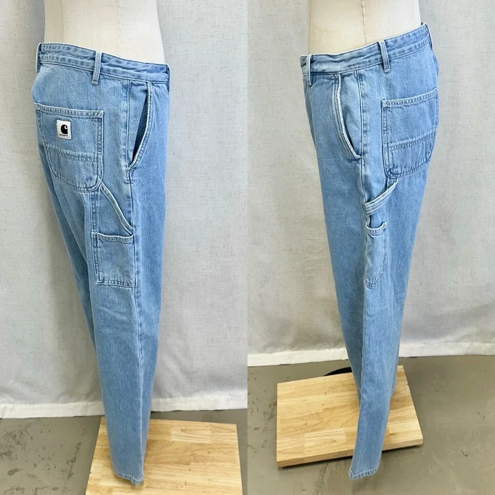 Carhartt WIP Pierce Carpenter Jeans Light Blue Wash RW Boyfriend Denim Size 28‎